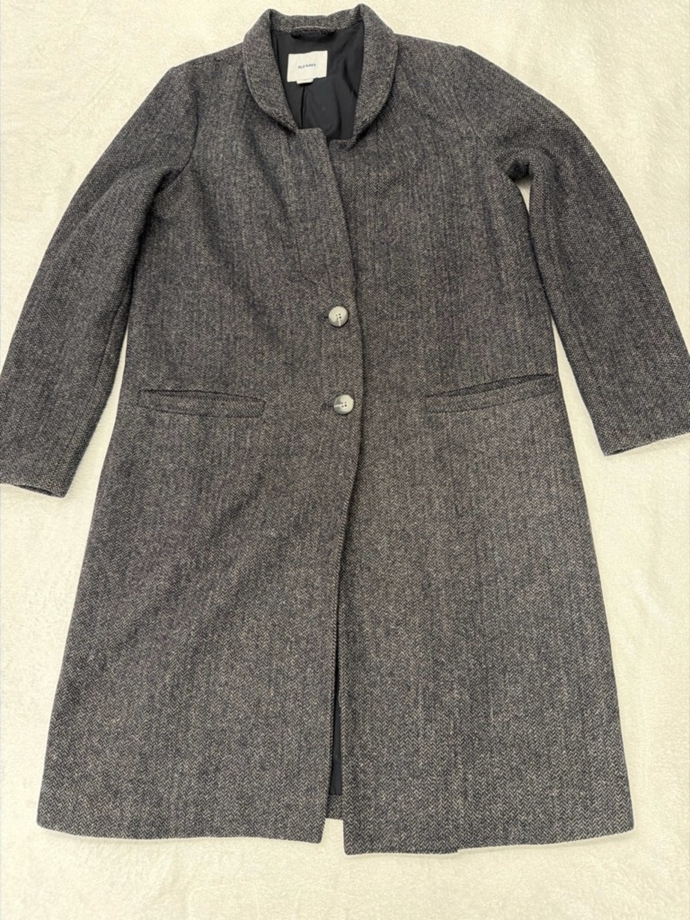 Old Navy Women's Charcoal Gray Herringbone Wool-Blend Pea Coat